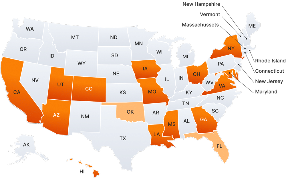 Map of states mobile IDs compatible with VeriScan for Windows